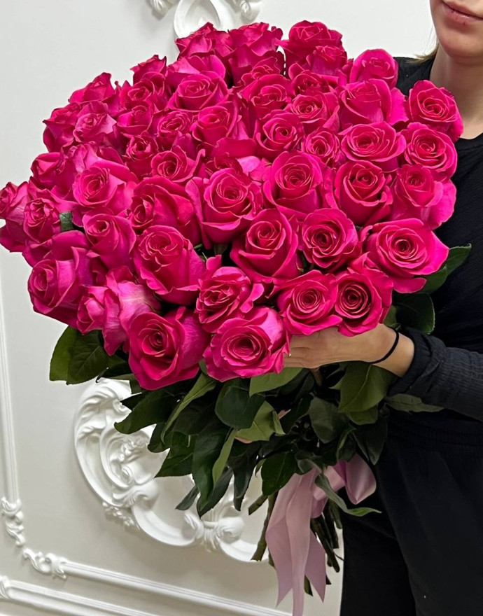 Роза «Pink floud» 80см 51 штука + шары в подарок! купить по цене 18 350 руб. с быстрой доставкой | Маркет-цветов